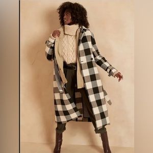 Banana Republic Italian Melton Double Faced Plaid Trench Coat
